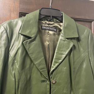 Women’s Leather Blazer Olive Green